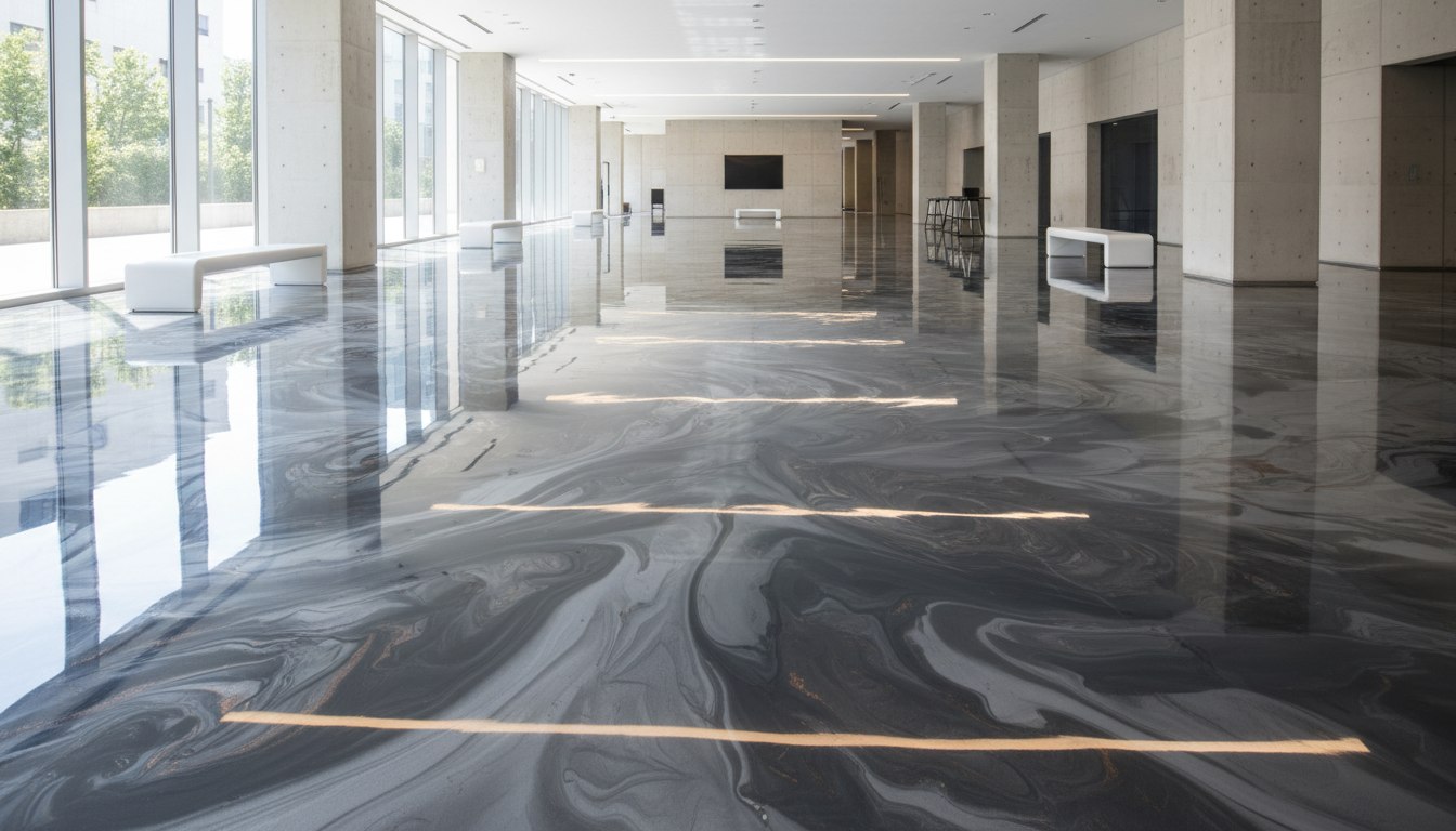 Metallic poured epoxy floor with premium decorative finish